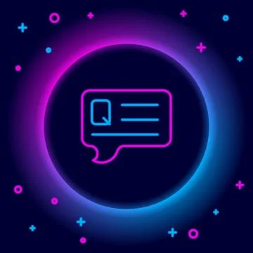 Glowing neon line Speech bubbles with Question icon isolated on black backg.. 库存插图