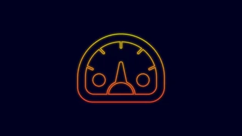 Glowing neon line Speedometer icon isolated on blue background. 4K Video motion Stock Footage 227265511