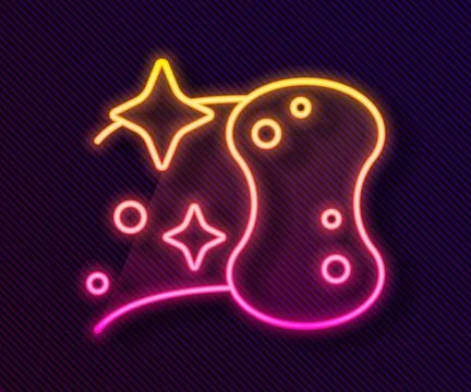 Glowing neon line Sponge icon isolated on black background. Wisp of bast fo.. Stock Illustration