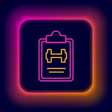 Glowing neon line Sport training program or fitness plan icon isolated on black 스톡 일러스트