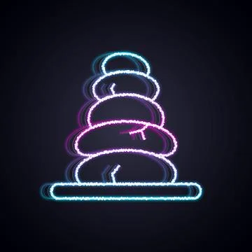 Glowing neon line Stack hot stones icon isolated on black background. Spa salon Stock Illustration