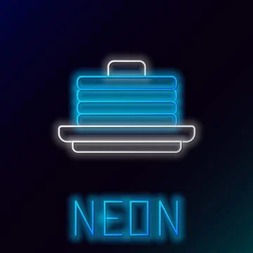 Glowing neon line Stack of pancakes icon isolated on black background. Baking Illustrazione stock