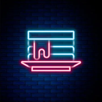Glowing neon line Stack of pancakes with honey icon isolated on brick wall 库存插图