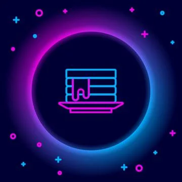 Glowing neon line Stack of pancakes with honey icon isolated on black background 库存插图