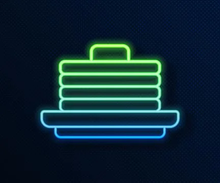 Glowing neon line Stack of pancakes icon isolated on blue background. Baking Stockillustratie