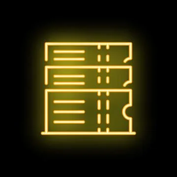 Glowing neon line stack of tickets icon on black background Stock Illustration