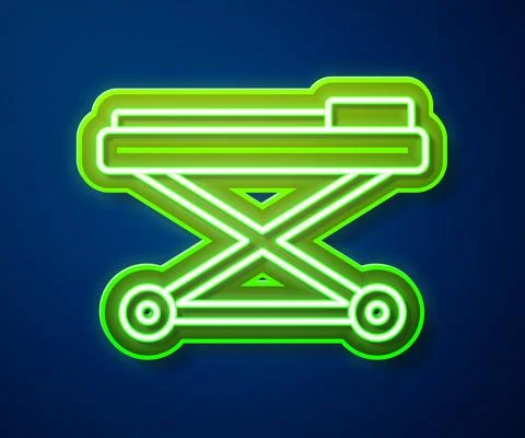 Glowing neon line Stretcher icon isolated on blue background. Patient hospital 库存插图