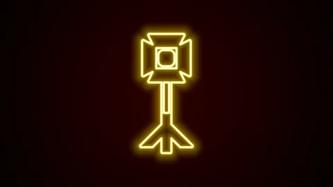 Glowing neon line Studio light bulb in softbox icon isolated on black background Stock Footage 225882523