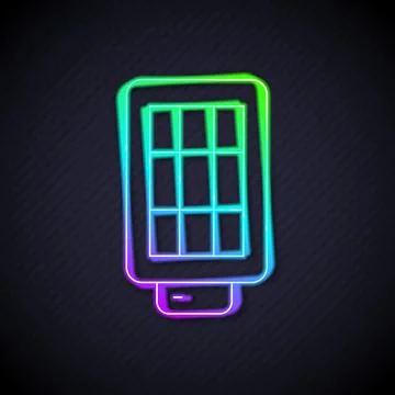 Glowing neon line Studio light bulb in softbox icon isolated on black backgro Stock Illustration