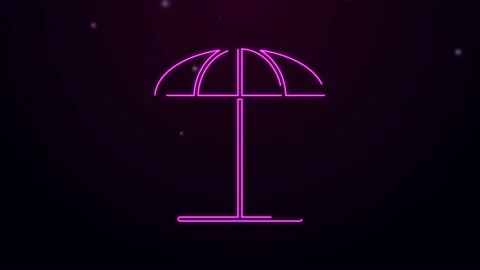 Glowing neon line Sun protective umbrella for beach icon isolated on purple Stock Footage 139550757