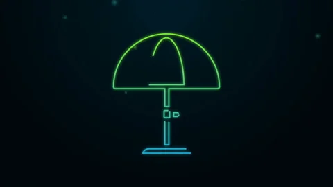 Glowing neon line Sun protective umbrella for beach icon isolated on black Stock Footage 140367625