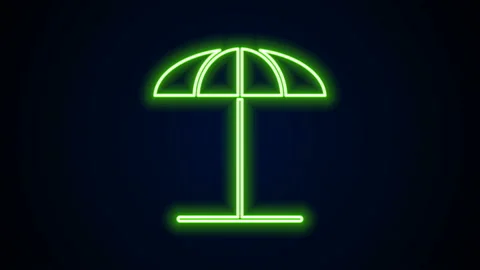 Glowing neon line Sun protective umbrella for beach icon isolated on black Stock Footage 141962250
