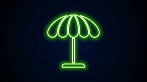 Glowing neon line Sun protective umbrella for beach icon isolated on black Stock Footage 142178179