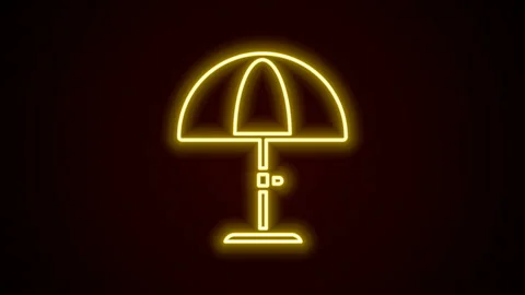 Glowing neon line Sun protective umbrella for beach icon isolated on black Stock Footage 142487582