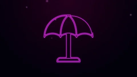 Glowing neon line Sun protective umbrella for beach icon isolated on black Stock Footage 154094775