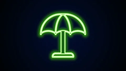 Glowing neon line Sun protective umbrella for beach icon isolated on black Stock Footage 154094784