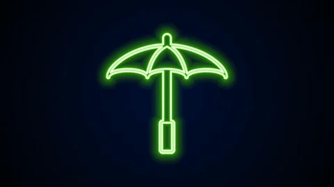 Glowing neon line Sun protective umbrella for beach icon isolated on black Stock Footage 159287900
