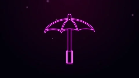 Glowing neon line Sun protective umbrella for beach icon isolated on black Stock Footage 159287904