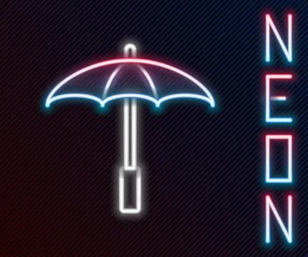 Glowing neon line Sun protective umbrella for beach icon isolated on black .. イラスト素材