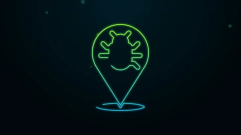 Glowing neon line System bug concept icon isolated on black background. Code bug Stock Footage 140362157