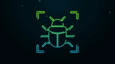 Glowing neon line System bug concept icon isolated on black background. Code bug Stock Footage 140362317
