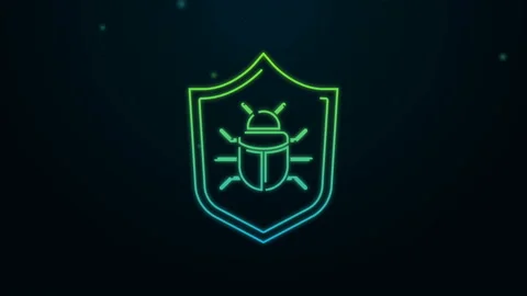 Glowing neon line System bug concept icon isolated on black background. Code bug Stock Footage 140362398