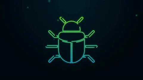 Glowing neon line System bug concept icon isolated on black background. Code bug Stock Footage 140362548