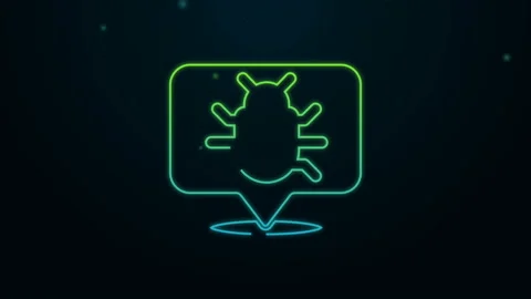 Glowing neon line System bug concept icon isolated on black background. Code bug Stock Footage 140362783