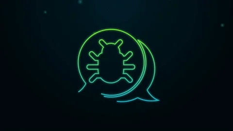 Glowing neon line System bug concept icon isolated on black background. Code bug Stock Footage 140362956