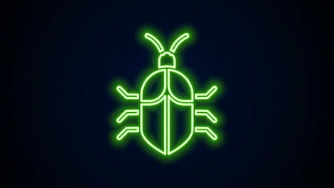 Glowing neon line System bug concept icon isolated on black background. Code bug Stock Footage 142043044