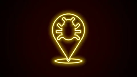 Glowing neon line System bug concept icon isolated on black background. Code bug Stock Footage 142480269
