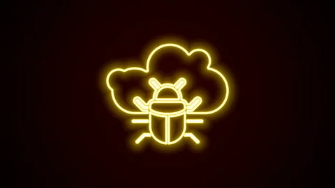 Glowing neon line System bug on a cloud icon isolated on black background. Cloud Stockbeeldmateriaal 142480371
