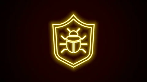 Glowing neon line System bug concept icon isolated on black background. Code bug Stock Footage 142480860