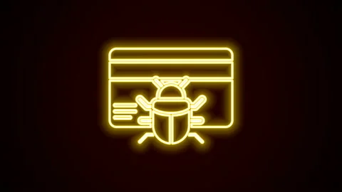 Glowing neon line System bug in credit card icon isolated on black background 库存影片 142480944
