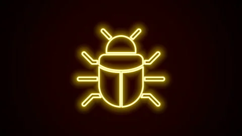 Glowing neon line System bug concept icon isolated on black background. Code bug Stock Footage 142481214