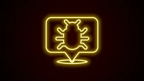 Glowing neon line System bug concept icon isolated on black background. Code bug Stock Footage 142481677