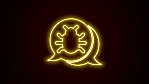 Glowing neon line System bug concept icon isolated on black background. Code bug Stock Footage 142481823