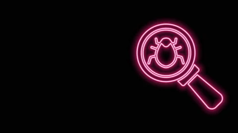 Glowing neon line System bug concept icon isolated on black background. Code bug Stock Footage 145441220