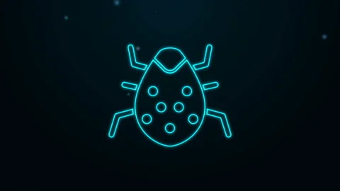 Glowing neon line System bug concept icon isolated on black background. Code bug Stock Footage 145441345