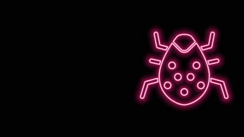 Glowing neon line System bug concept icon isolated on black background. Code bug Stock Footage 145441362