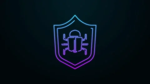 Glowing neon line System bug concept icon isolated on black background. Code bug Stock Footage 147225328