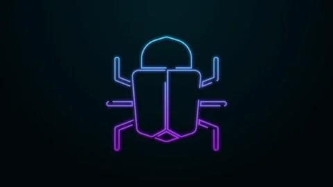 Glowing neon line System bug concept icon isolated on black background. Code bug Stock Footage 147226005