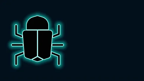 Glowing neon line System bug concept icon isolated on black background. Code bug Vídeos de archivo 147226009