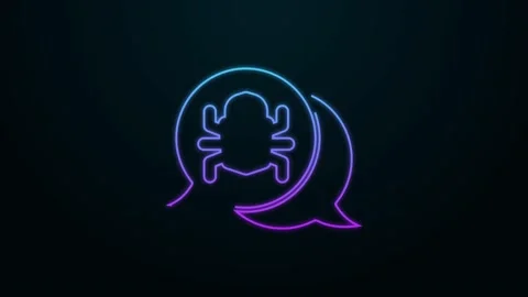 Glowing neon line System bug concept icon isolated on black background. Code bug Stock Footage 147226237