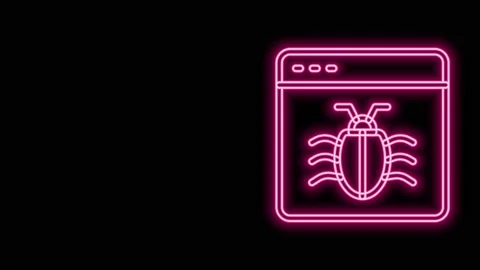 Glowing neon line System bug concept icon isolated on black background. Code bug Stock Footage 155482035