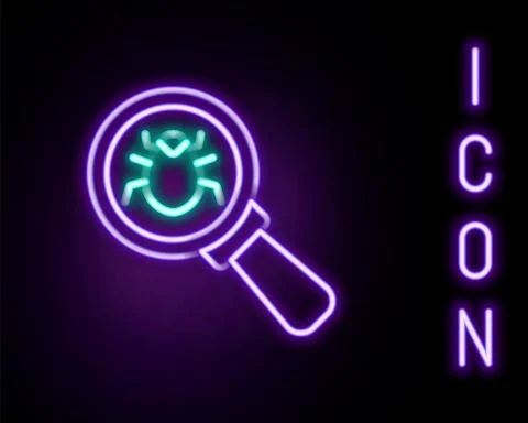 Glowing neon line System bug concept icon isolated on black background. Code bug Stock Illustration