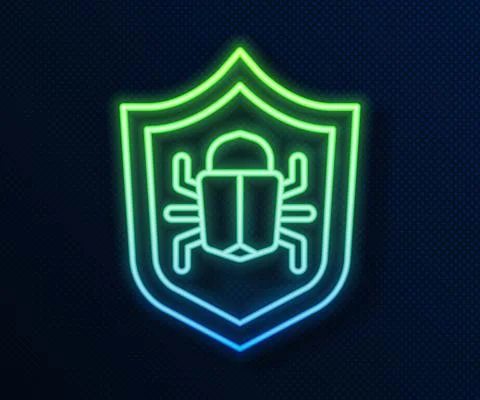 Glowing neon line System bug concept icon isolated on blue background. Code bug Stock Illustration