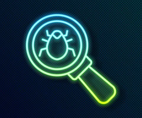 Glowing neon line System bug concept icon isolated on black background. Code bug Stock Illustration