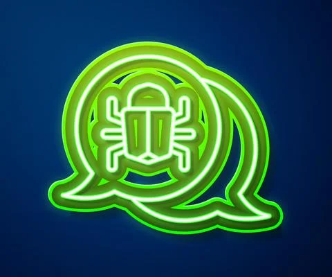 Glowing neon line System bug concept icon isolated on blue background. Code bug イラスト素材