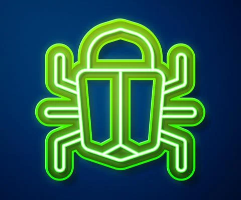 Glowing neon line System bug concept icon isolated on blue background. Code bug Stock Illustration